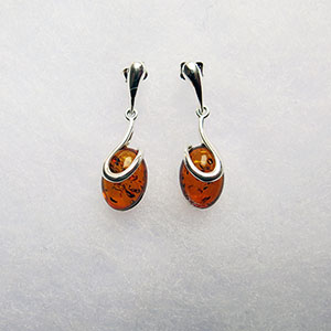 Boucles d'oreilles ovale pendant  - bijou ambre et argent